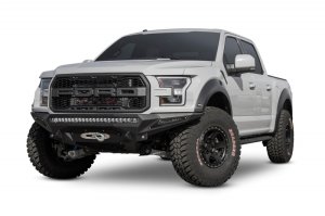 Ford F-150 Raptor Bumper - Front - Addictive Desert Designs - Stealth Fighter with Winch Mount - Hammer Black Powder Coat finish with Satin Black Panels - `17-`18
